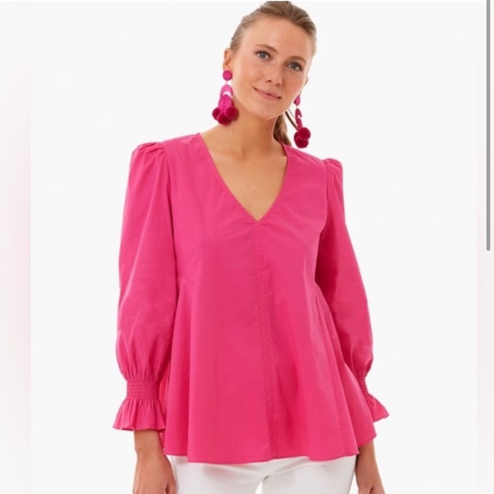 Tuckernuck Bright Pink V-Neck Puff Sleeve Blouse